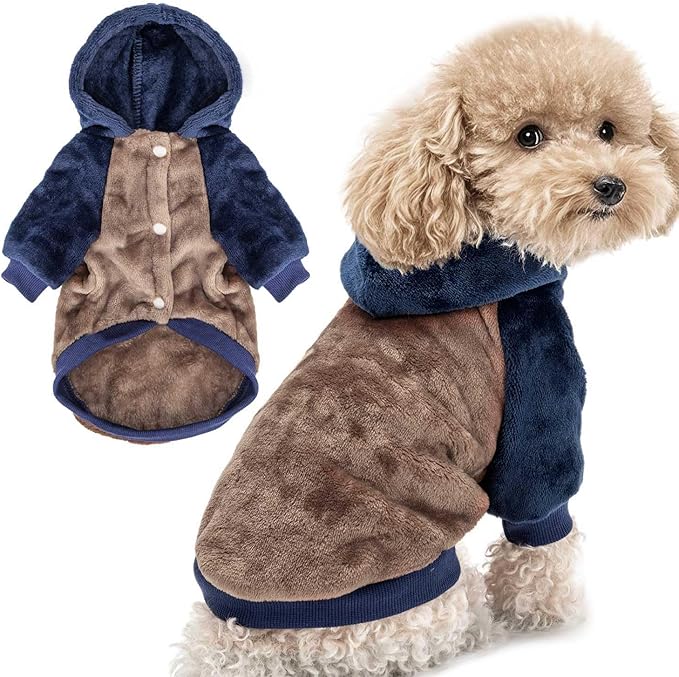 FabriCastle Dog Hoodie Sweater for Small Dogs Boy and Girl, Dog Clothes S XS XXS Puppy Sweatshirt, Pet Outfit, Cat Clothing Super Soft Warm Snap On Closure (Khaki-Navy, XX-Small)