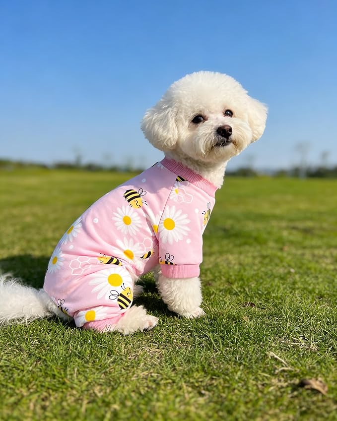 PET SHOW 4 Pack Small Dog Pajamas Dog Clothes Doggies Soft Stretchy PJs Bee Unicorn Jumpsuit Puppy Cats Girl Boy Monster Paw Jammies Onesies Outfits with Sleeve Pets Costume, XS