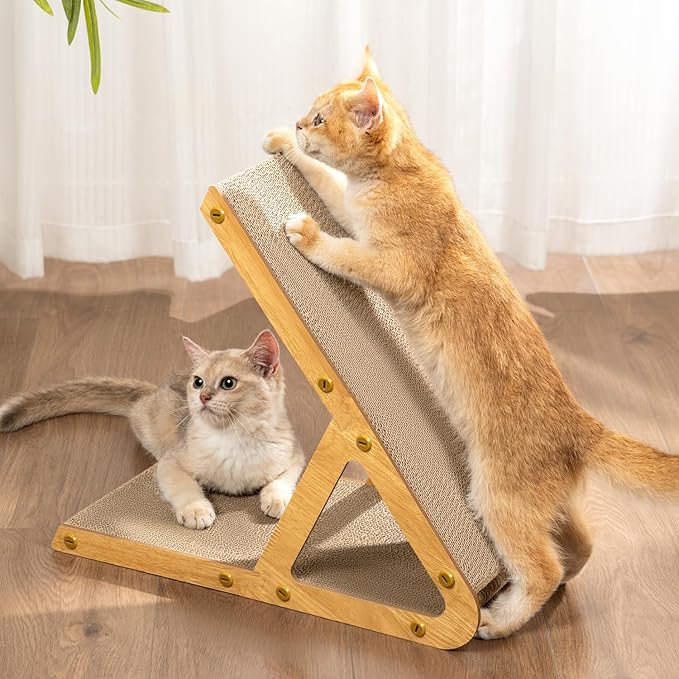 Conlun Cat Scratcher Cardboard with Wood Frame, 3-in-1 Vertical & Horizontal Scratching Pad, Reversible Cat Scratch Board, Durable Furniture Protector for Kittens & Small Cats