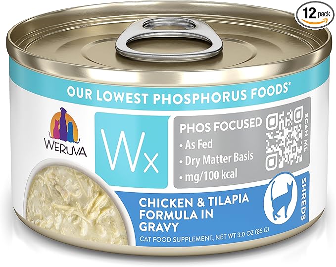 Weruva Wx Phos Focused, Chicken & Tilapia Formula in Gravy, 3oz Can (Pack of 12)