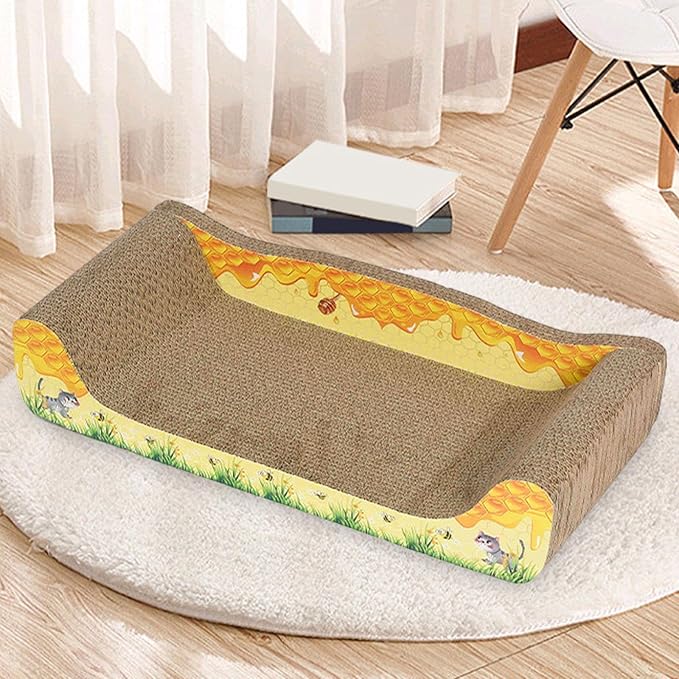 Cat Scratcher Cardboard Lounge Protect Carpets and Sofas Cat Furniture Pet Sofa Cat Scratch Bed for Indoor Cats Exercise Rest, L
