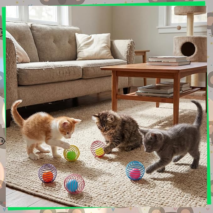 Jecery 5 Pcs Cat Spring Balls Toys Stretchable Rolling Balls Colorful Playful Coils Interactive Action Toy Caged Rats for Kitten Pet Supplies (Glow Ball,Multicolor)
