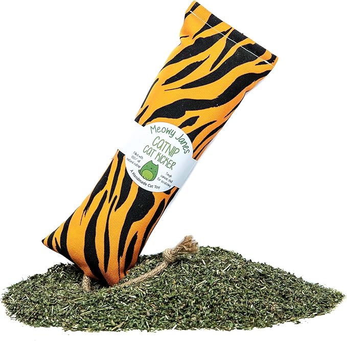 Meowy Janes Tough Canvas Cat Kicker Toy, Stuffed with 100% Catnip (1/4 LB), Original, Super Potent Canadian Catnip! | All Natural Large Size 10" Kitty Kicker (Tiger Stripe)