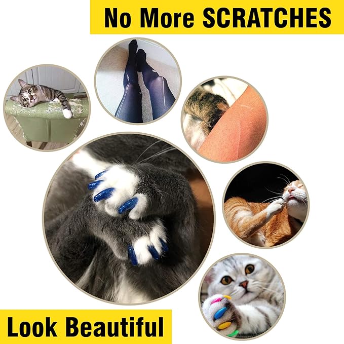zetpo Glitter Cat Nail Caps | Cat Claw Covers | with Adhesives and Applicators (6X Glitter | 120 pcs, S)