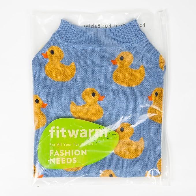 Fitwarm Funny Duck Dog Sweater, Thermal Dog Winter Clothes for Small Dogs Boy Girl, Pet Outfit, Blue, Yellow, XXL