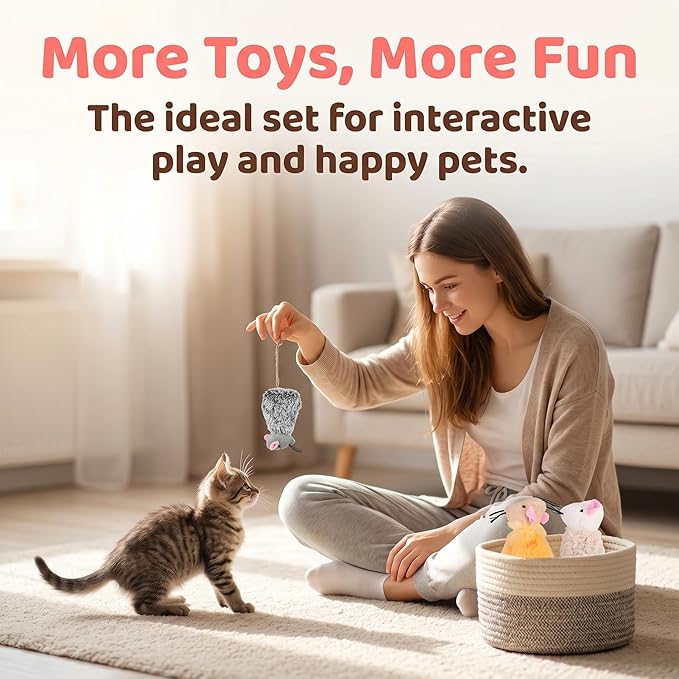 Veemoon 3 Pcs Refillable Catnip Toys for Cats, 3.54 Inches Catnip Toy Mouse, Indoor Kitten Plush Interactive Teething Chew Kicker Hunting Boredom Relief Pet Accessories