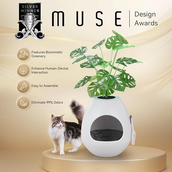 Eggloa6 Extra Large Hidden Litter Box with Plant Décor – Premium Litter Box Furniture with Smart Odor Control, 3PCS Cat Litter Box Liners for Ultimate Comfort and Cleanliness (White)