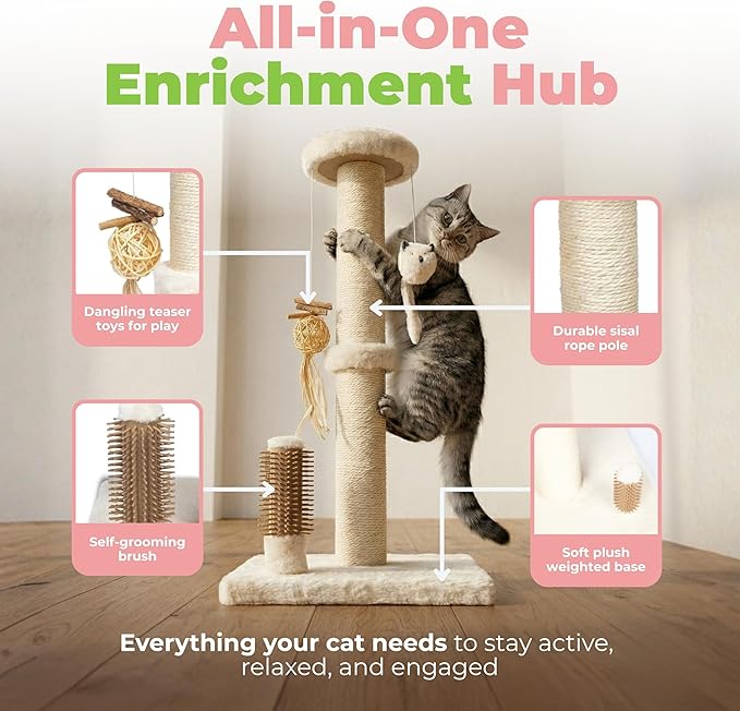Best Pet Supplies Catify Cat Scratcher, Fun Interactive Scratchers, Posts, Poles, Claw Safe, Furniture Saver Indoor Play Support Natural Cat Behaviors Heavy Duty - Beige, 15.71 x 15.71