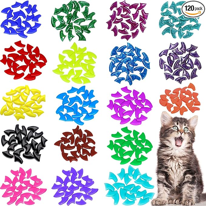VICTHY 120pcs Cat Nail Caps | Cat Nail Covers | Cat Claw Caps with Adhesives and Applicators (Extra Small)