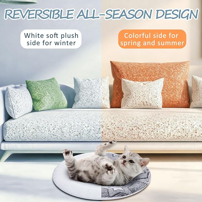 VitalCozy 2 Pack Self Heating Cat Pad Self Heating Cat Bed Machine Washable Heat Pet Mat Reversible Body Thermal Warm Round Dog Bed Crate Blanket for Feral and Indoor Cats(12'',Double Star)
