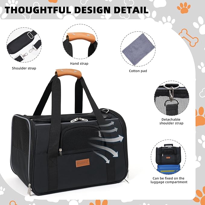 SMOUATOU Cat Carrier, Dog Carrier, Cat Bag Carrier, Cat Travel Carrier, Soft-Sided and Scratch-Proof mesh Cat Bag Pet Carriers, Travel Puppy Carry, Pet Home(Black)