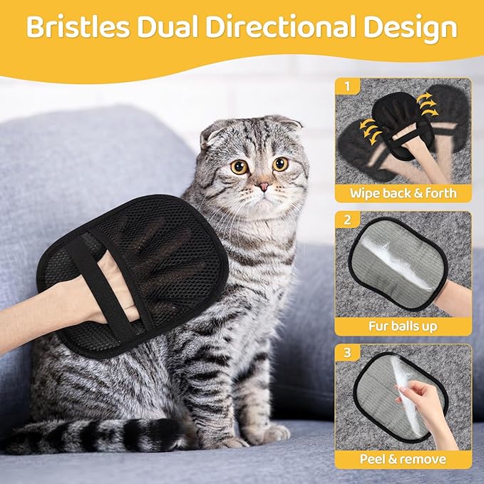 Pet Hair Removal Glove for Dogs & Cats, Upgraded 2PCS Five-Finger Electrostatic Pet Hair Remover with Grooming Comb, Reusable Washable Magic Brush Hair Tool Mitt for Clothing, Couch, Carpet, Car Seat