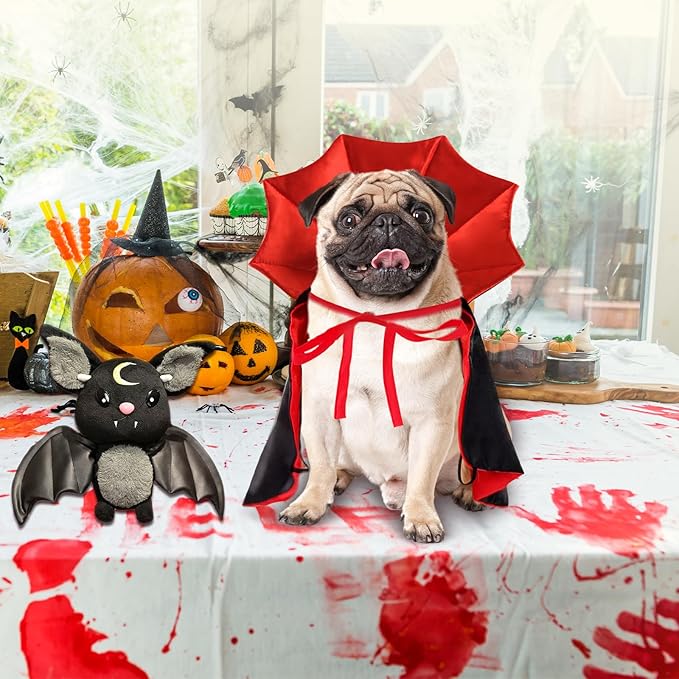 Pet Vampire Cape Costume for Cats and Small Dogs, Funny Adjustable Pet Cloak Apparel for Halloween, Birthday, Photoshoot, Cosplay Dress Up Accessories