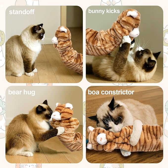Cat Toy, Cat Wrestling Glove with Catnip Fish, Exlong and Exlarge Cat Kicker Glove, Fighting Cats Play Puppet Toy, Interactive Cat Toy, Boxing Glove Toy for Pet Kitten Small Dog Indoor(Brown)