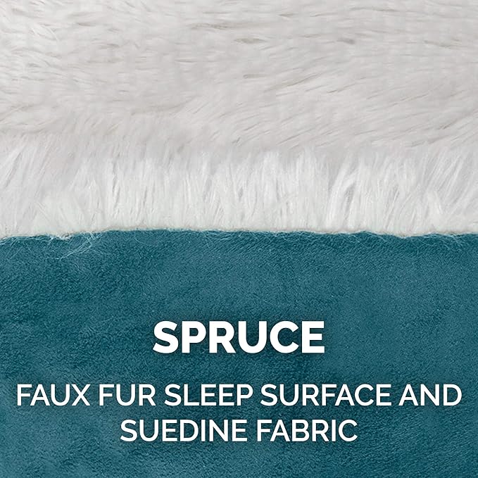 Furhaven Self-Warming Cat Bed for Indoor Cats, 4-Beds-in-1 & Washable - Plush Long Faux Fur Convertible Cuddler - Spruce, Small (Pack of 2)