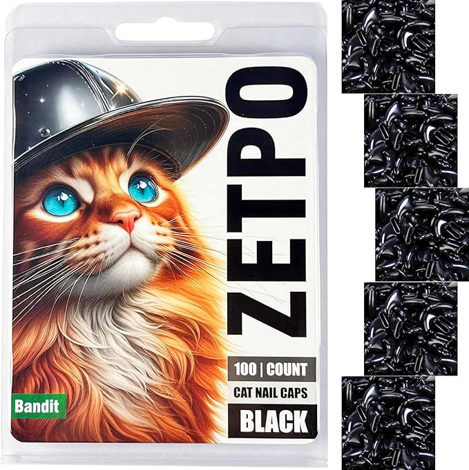 100 pcs Cat Nail Caps | Cat Claw Covers | with Adhesives and Applicators (Black, M)