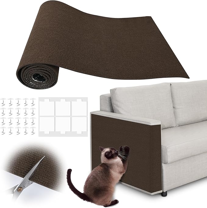 Cat Scratch Furniture Protector - 158" x 15.8" Trimmable Self-Adhesive Cats Claws Scratch Pads, DIY Cat Climbing Couch Protector for Scratch Post Cat Tree Replacement Indoor (Brown)