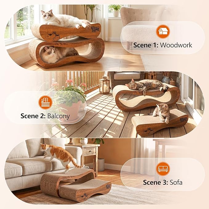 Cat Scratcher 2 in 1 Scratchers for Indoor Cats Scratching Board Cardboard, Horizontal Corrugated Scratch Pad for Cats as Beds & Furniture Reversible Sofa Scratch