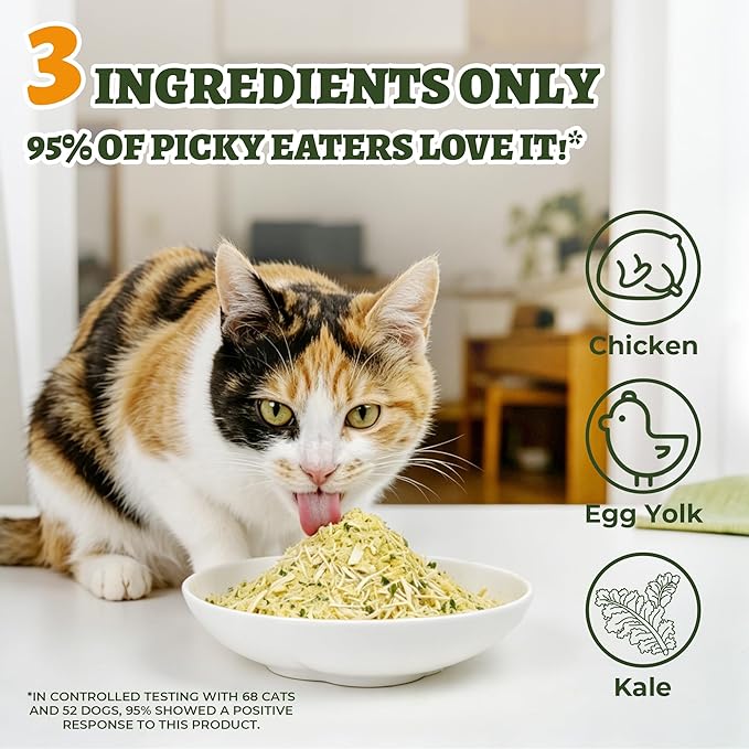 Wellix Freeze Dried Dog and Cat Food Toppers with Kale & Egg Yolk for Picky Pet - High Protein Low Calorie Dog Treats to Support Digestive & Skin Health - Healthy Cat Treats for Indoor Cats 7.05oz