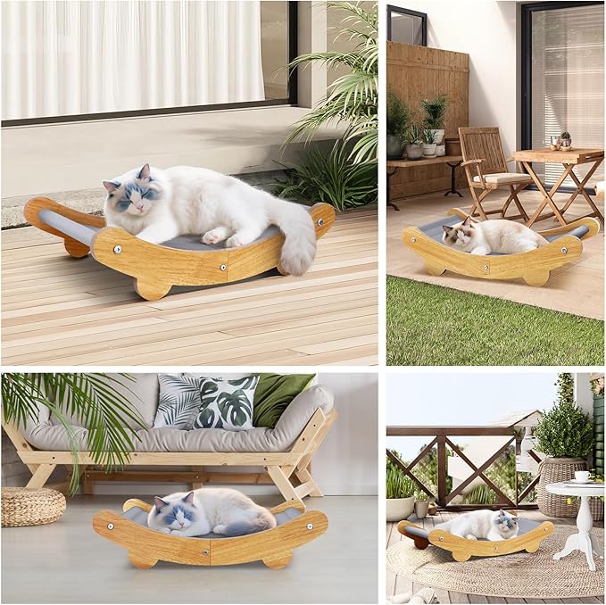 Cooling Cat Bed Hammock,Cats Cooling Mat, Comfort Gel Pet Pad, Indoor Elevated Cat Beds Chair, Curved Design, Pet Mat, Pet Furniture Couch, Wear-Resistant PVC Waterproof Fabric（Grey）