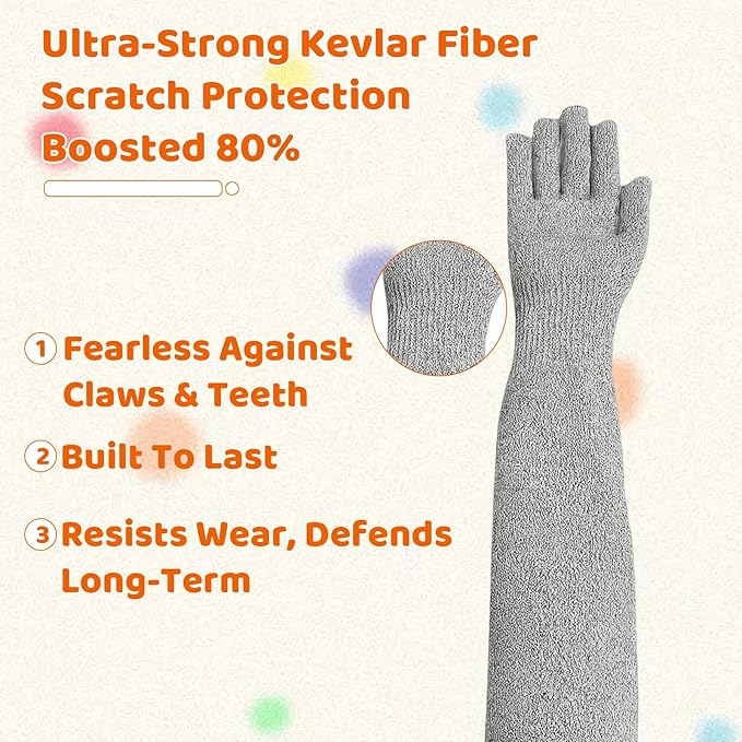 Cat Gloves Bite Proof, Grooming Gloves for Cats with Aramid Fiber Protection, 16 Inch Arm Coverage for Handling and Veterinary Use, Flexible Finger Design for Precise Control