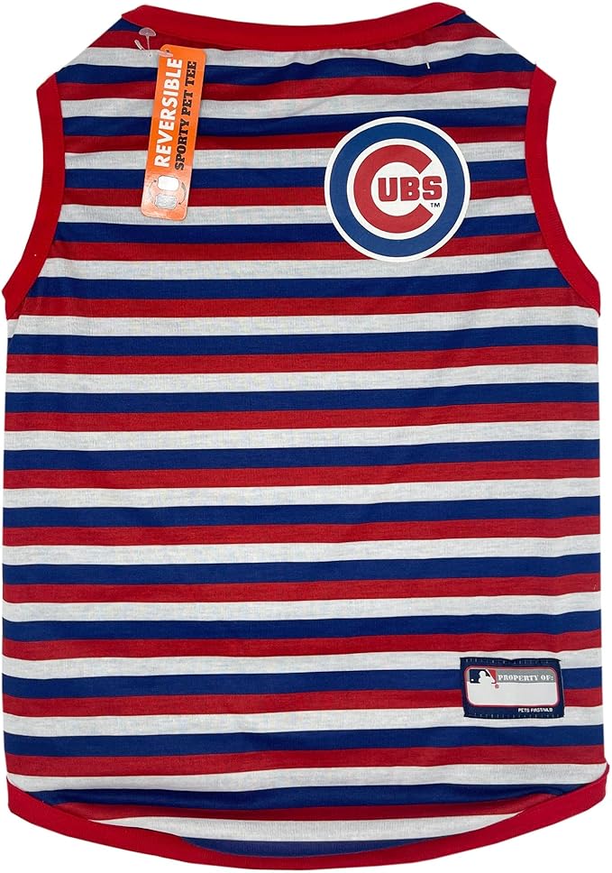Pets First MLB Chicago Cubs Reversible T-Shirt, Large for Dogs & Cats. A Pet Shirt That Comes with 2 Designs; Stripe Tee Shirt on one Side; The Other Side!, Chicago Cubs Reversible TEE (CUB-4158-LG)