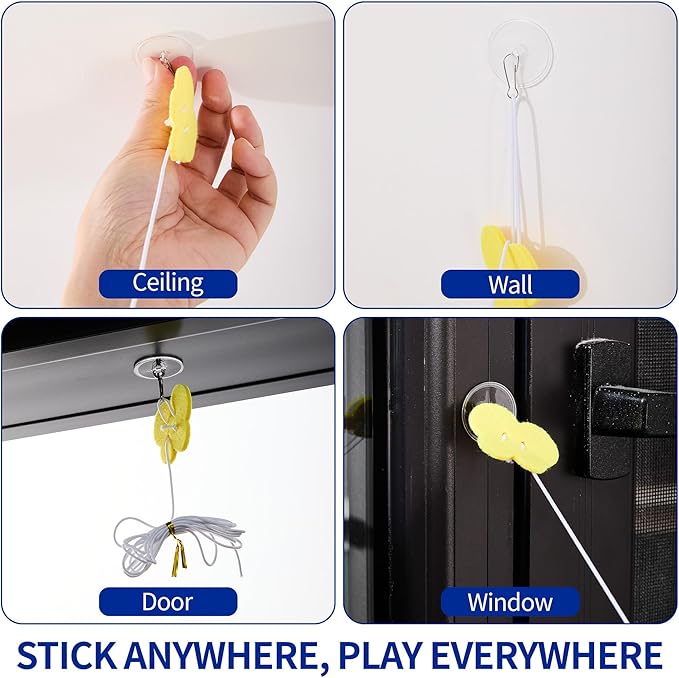 Hanging Cat Toy for Door - Self Play Interactive Toy with XL Mouse & Fish on Extra-Long Elastic Cord (up to 77"), Includes 2 Extra Pre-Assembled Cords & No-Drill Hook for Indoor Cats