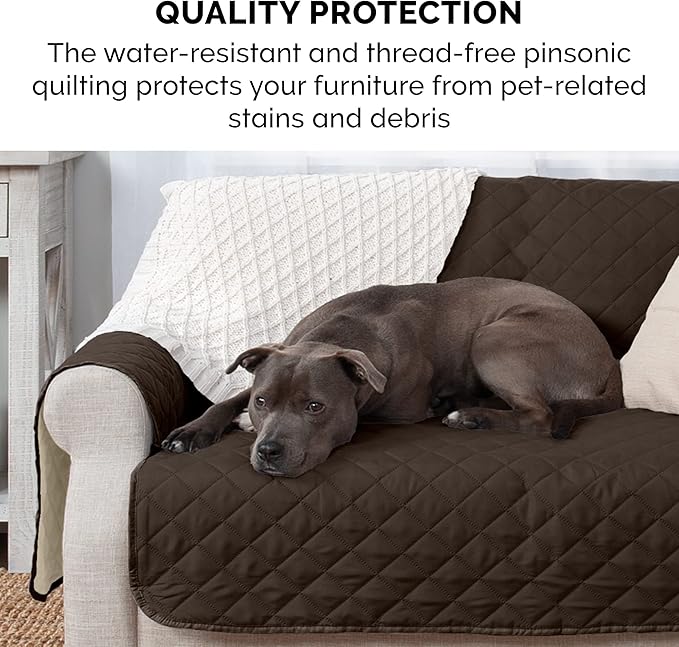 Furhaven Water-Resistant & Reversible XL Sofa/Couch Cover Protector for Dogs, Cats, & Children - Two-Tone Pinsonic Quilted Living Room Furniture Cover - Espresso/Clay, Extra Large Sofa