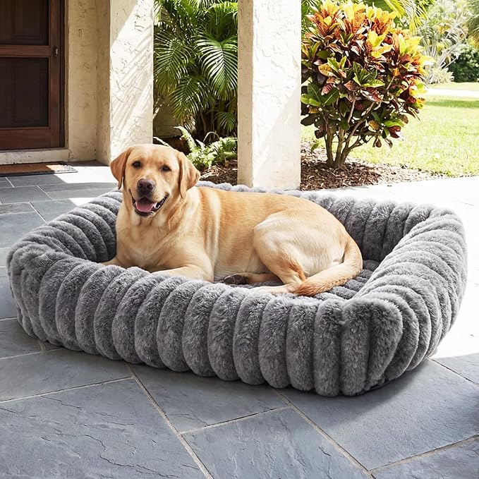 Dog Beds Large Sized Dog, Washable Self Warming Dog Cat Bed Rectangle Orthopedic Large Pet Sofa, Super Soft Plush Rabbit Fur Pet Couch Cute Cat Bed with Removable Zipper Cover & Anti-Slip Bottom