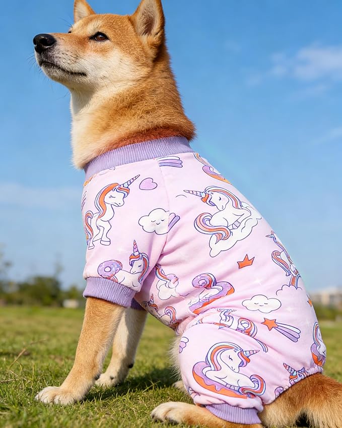 PET SHOW 4 Pack Dog Pajamas for Large Medium Dogs Girl Boy Dog Clothes Soft Stretchy PJs Bee Unicorn Jumpsuit Puppy Monster Paw Jammies Onesies Outfits with Sleeve Pets Costume, XL