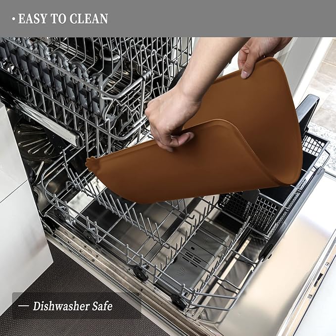 Reopet Waterproof Pet Feeding Mat, Non-Slip Silicone Placemats for Dog Cat Food and Water Bowl, High Raised Edges to Prevent Spills and Protect Floors