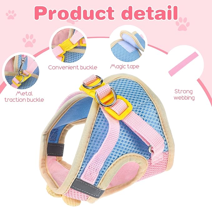 Flower Cat Harness and Leash Set for Walking Escape Proof, 10.2-11.8in Neck Adjustable Kitten Harness and Leash Set Breathable Soft Mesh with Reflective Strap for Kitten Bunny Cat Puppy