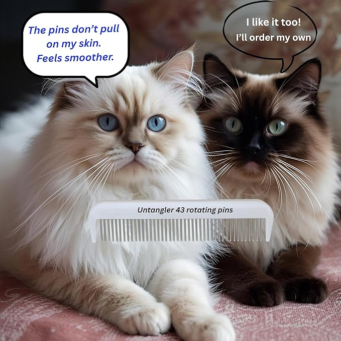 Cat Comb with Silky Smooth Rotating Teeth - Clears Mats Gently (5" Ultra Fine Teeth; 7" Dual Teeth) (White, 5")