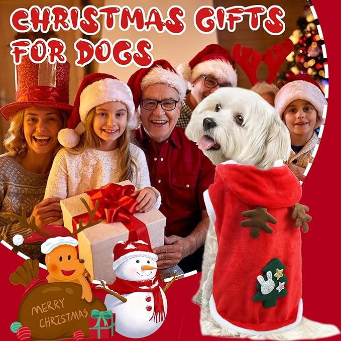 Dog Christmas Outfit, Dog Christmas Hoodie Vest Costume with Elk Antlers Holiday Clothes for Small Medium Dogs Cats Pets (XX-Large)