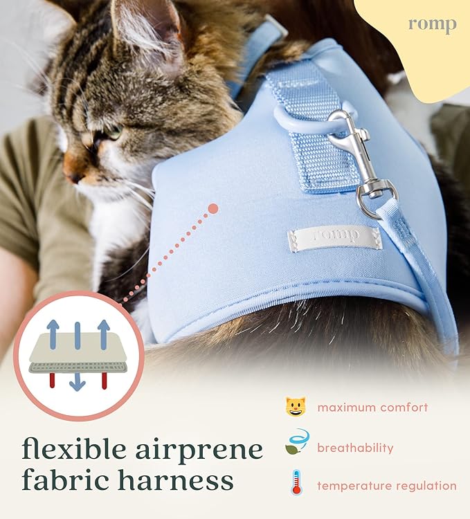 Cat Harness, Collar & Leash Set - Escape Proof Adjustable Choke Free Velcro Harness Vest for Walking Cats & Kittens (Cotton Blue, Small)