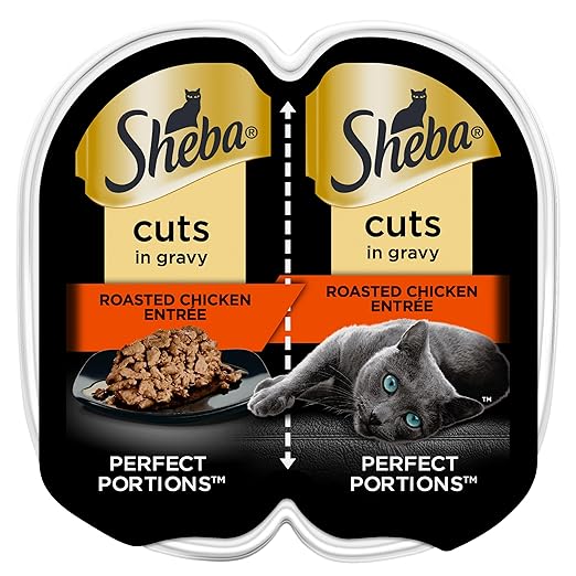 Sheba Perfect Portions Wet Cat Food Cuts in Gravy, Roasted Chicken Entree, 2.6 oz. Twin-Pack Tray