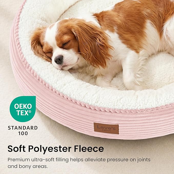 Love's cabin Round Donut Cat and Dog Cushion Bed, 30in Pet Bed for Medium or Large Dogs, Anti-Slip & Water-Resistant Bottom, Soft Durable Fabric Pet Beds, Washable Calming Cat Bed, Light Pink