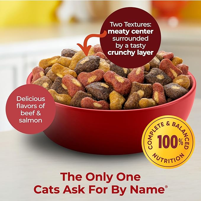 Meow Mix Tender Centers Dry Cat Food with Basted Bites, Beef & Salmon Flavors, 3 Pound Bag (Case of 4)