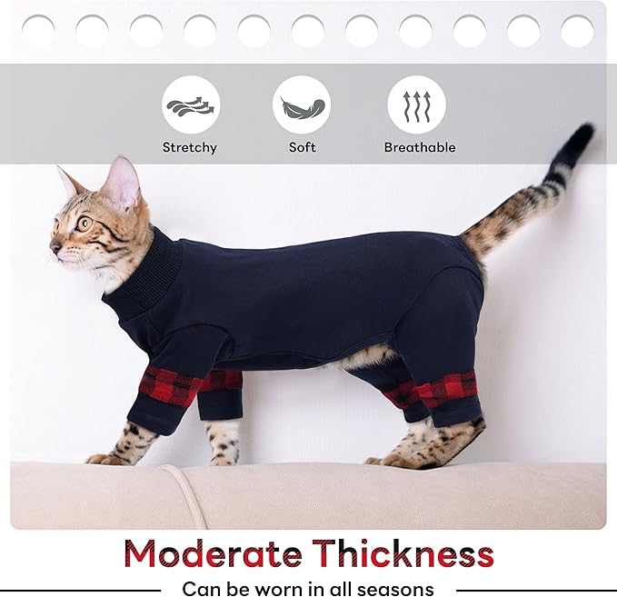 PUMYPOREITY Easy-On Cat Shirt, Soft Stretchy Cat Sweater with Back Snap for Easy Wear, Breathable Recovery Suit for Surgery Recovery, Lightweight Pajamas for All-Day Wear, M, Blue