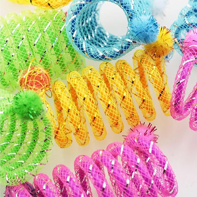 DGZZI 8PCS Cat Spring Hunting Toy Indoor Cat Bouncing Tube Chase Toy 4 Colours Animal Play Interactive Accessories Yellow Green Pink Blue