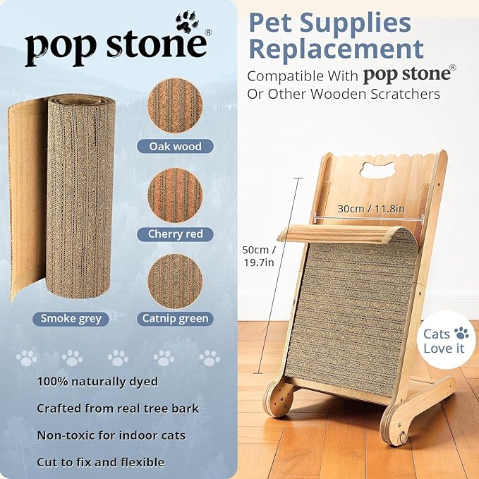 Natural Cork Cat Scratcher Mat with NO Preapplied Adhensive, Bonus Hook-Loop Tape Included. Replacement for Cat Post, Scratcher, Ramp, Cat Whell and Pet Supplies. (Smoke Gray, 39.4 x 11.8 Inch)