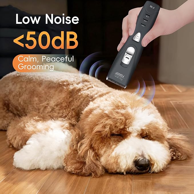 Quiet Dog Hair Clippers for Matted & Long Hair 5300RPM Cordless Pet Clipper Kit for Dogs, Cats, Rabbits Rechargeable 7Hours Working Time(Black)