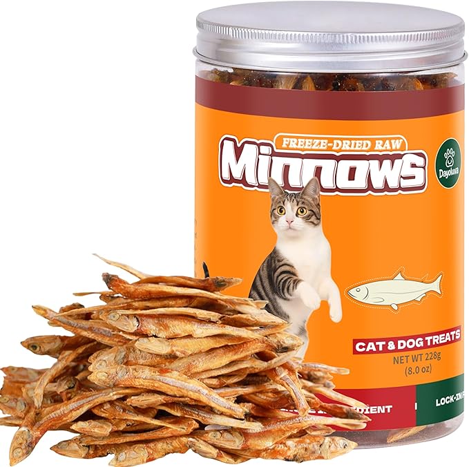 Freeze Dried Minnows for Dogs & Cats, Single Ingredient Human Grade Fish Treats, Wild Caught High Protein Training Rewards (8 Ounce)