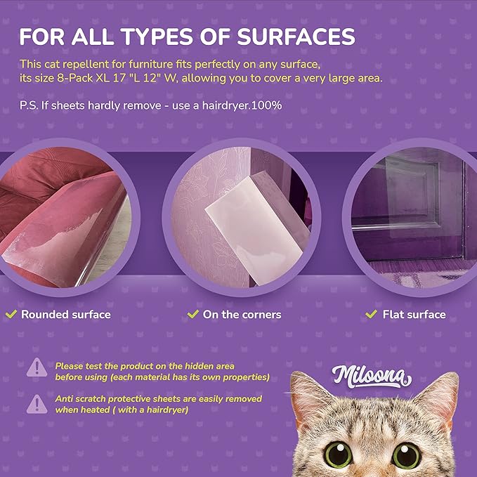 Anti Cat Scratch Furniture Protector 4 Sheets- Couch Covers for Cats- Cat Scratch Deterrent for Furniture- Couch Scratch Protector from Cats- Anti Scratch Furniture Protector