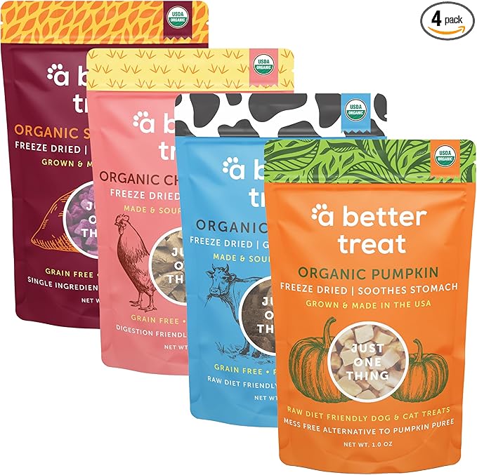 A Better Treat – Organic, Single Ingredient, Freeze Dried Pumpkin, Grass Fed & Finished Beef Liver, Chicken, Sweet Potato Dog Treats & Cat Treats | Natural, Healthy, Diabetic Friendly | Made in USA