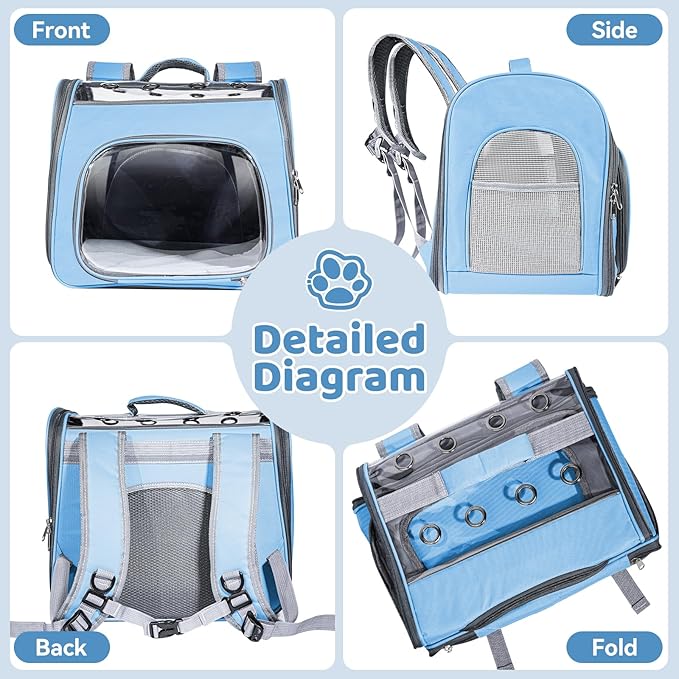 Innovative Traveler Backpack Pet Carriers Cat Backpack with Breathable Mesh Puppy Travel Carrier with Soft Padded Reinforced Support Foldable Small Dog Carrying Backpack for Kitty up to 15lbs (Blue)