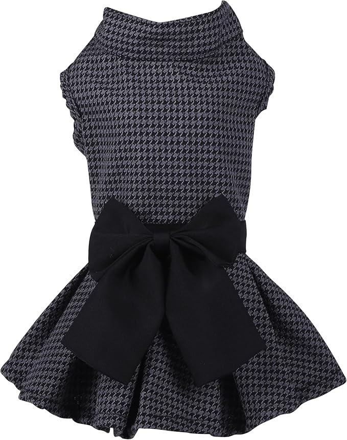 Pet Dresses for Small Dogs Cats Girl, Cute Princess Bowknot Dress Puppy Shirt All Weather Skirt Clothes Cat Apparel for Birthday Wedding Party Holiday (Grey&Black, X-Small)