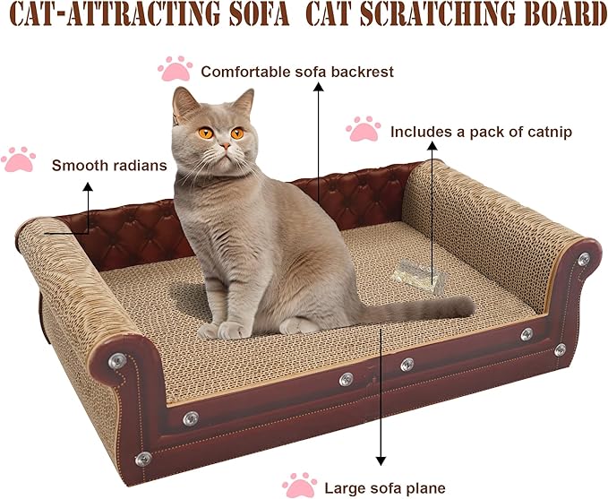 COOZMENT Scratching Sofa, Couch Shaped Thick Scratching Cardboard, Lounge Bed for Indoor Rest&Play, Sofa Scratcher Pad (Brown, 22.4" L X 12.2" W X 6.3" H)