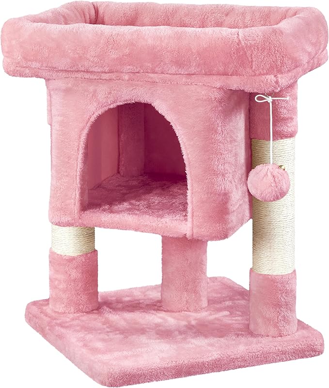 Topeakmart Cat Tree with Extra Large Plush Perch, Soft Cat Condo & Sisal-Covered Scratching Posts for Large Cats, Kittens Cats, 23.5 Inches, Pink
