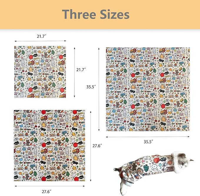 Cat Grooming Wrap - Multifunctional Anti-Bite & Scratch Blanket for Nail Trimming, Medicine, and Injection, Self-Sticking Wrap for Calm & Safe Pet Care (Cute Prints, M-21.7inch Within 6lbs)